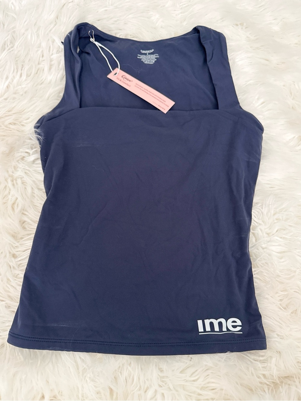 Square Neck Navy Tank Top with Branded Hem